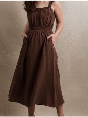Neuflora Brown Tie-Shoulder Cheyenne cotton Sundress - Women's XS